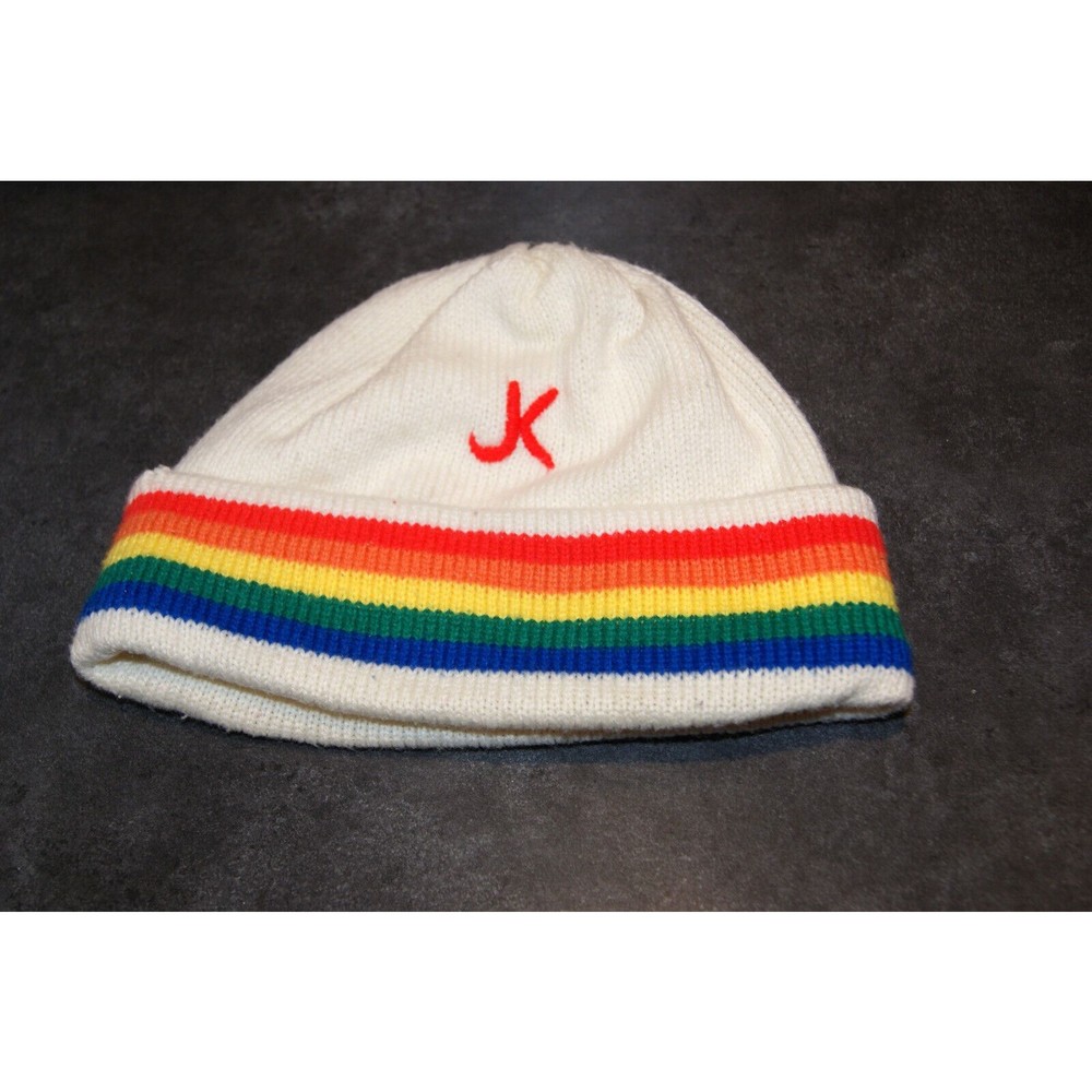 Van Raalte Skier Jean-Claude Killy Rainbow Knit Beanie Hat Winter VTG 70s Ski